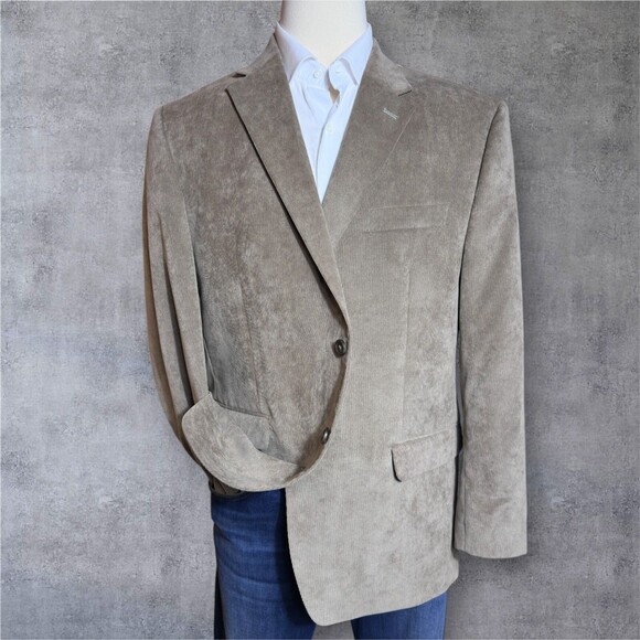 CHAPS Mens 46R Beige Sand Velvet Blazer Sport Coat Two Button Suit Jacket - Picture 2 of 13